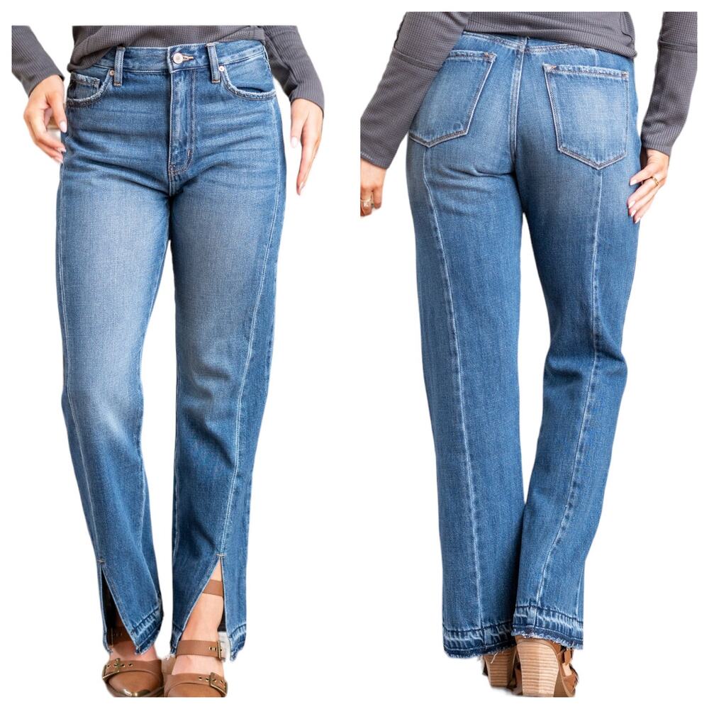 Kancan Women's Jeans Vintage 90s SZ 9 /28 Kick Pleat Blue High Rise Wide Leg NEW